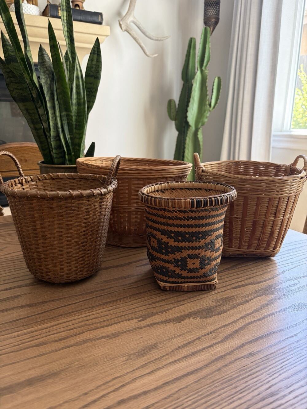 Vintage Woven Basket Planter Set of Four 10” 6" 8" Round Chinese Woven Baskets